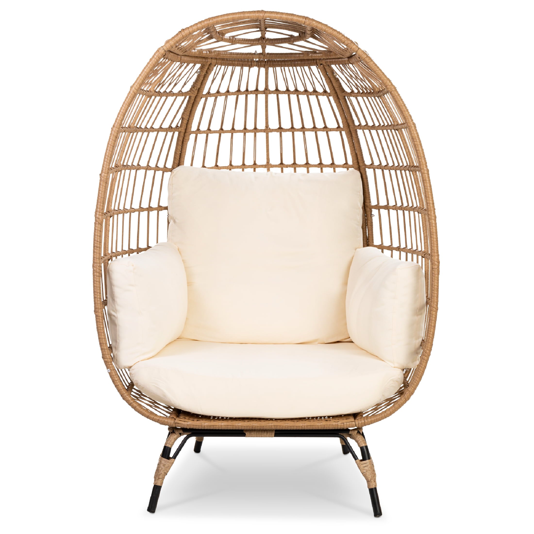 Best Choice Products Wicker Egg Chair Oversized Indoor Outdoor Patio Lounger w/ Steel Frame, 440lb Capacity - Ivory