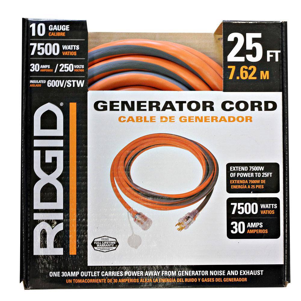 RIDGID 25 ft. 104 Heavy Duty Outdoor L14-30 Amp Extension Cord with Lighted End OrangeGrey 69L14025RGD