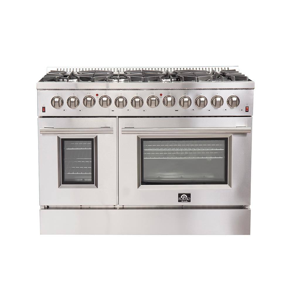 Forno Galiano 48 in. Freestanding Pro Gas Range with 8 Sealed Burners and Double Electric 240-Volt Oven in Stainless Steel FFSGS6156-48