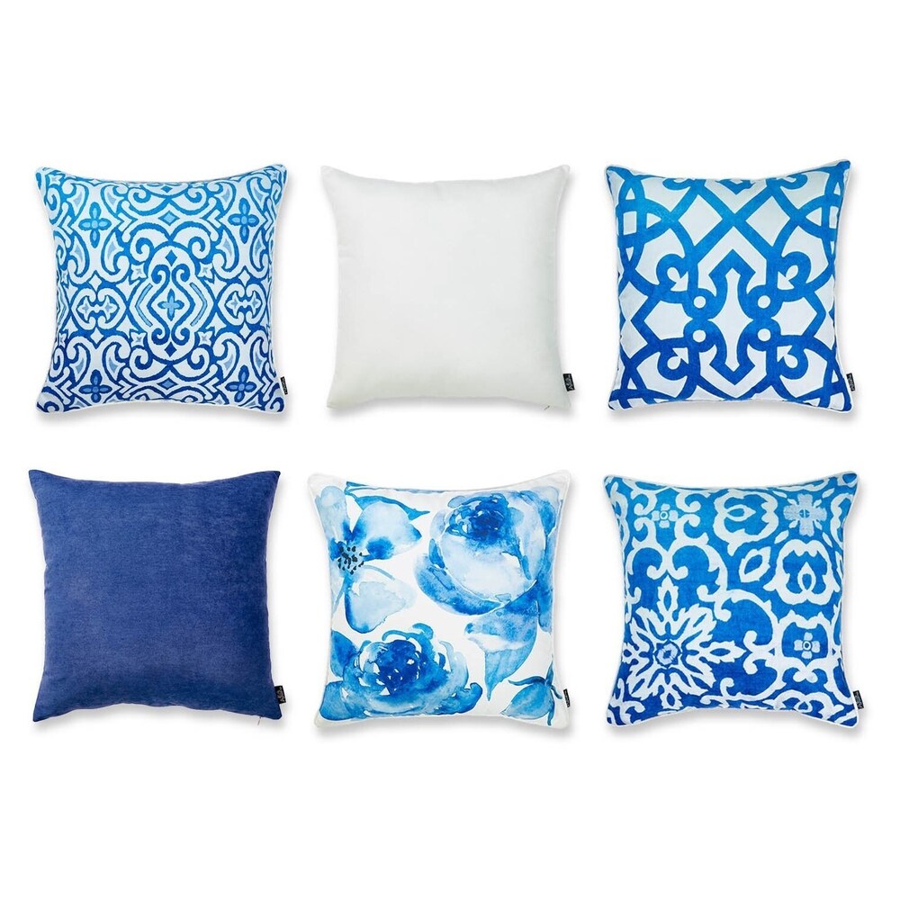 Porch   Den Camille Blue Tile Throw Pillow Cover