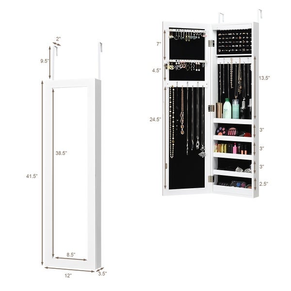 Costway Wall Door Mounted Mirrored Jewelry Cabinet Organizer Storage - See Details - - 23038811