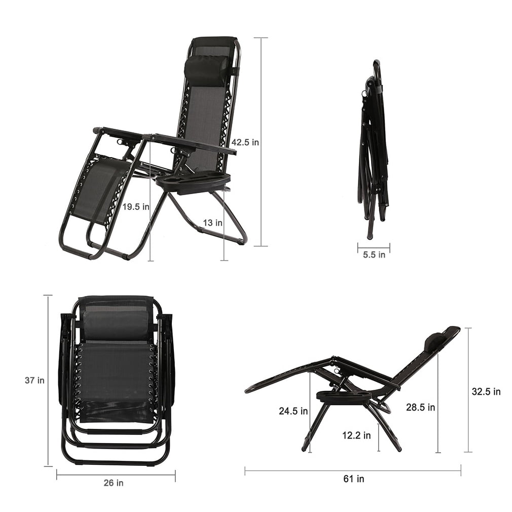 BestMassage 2 Pack Utility Tray Steel Zero-Gravity Chair - Black and Gray