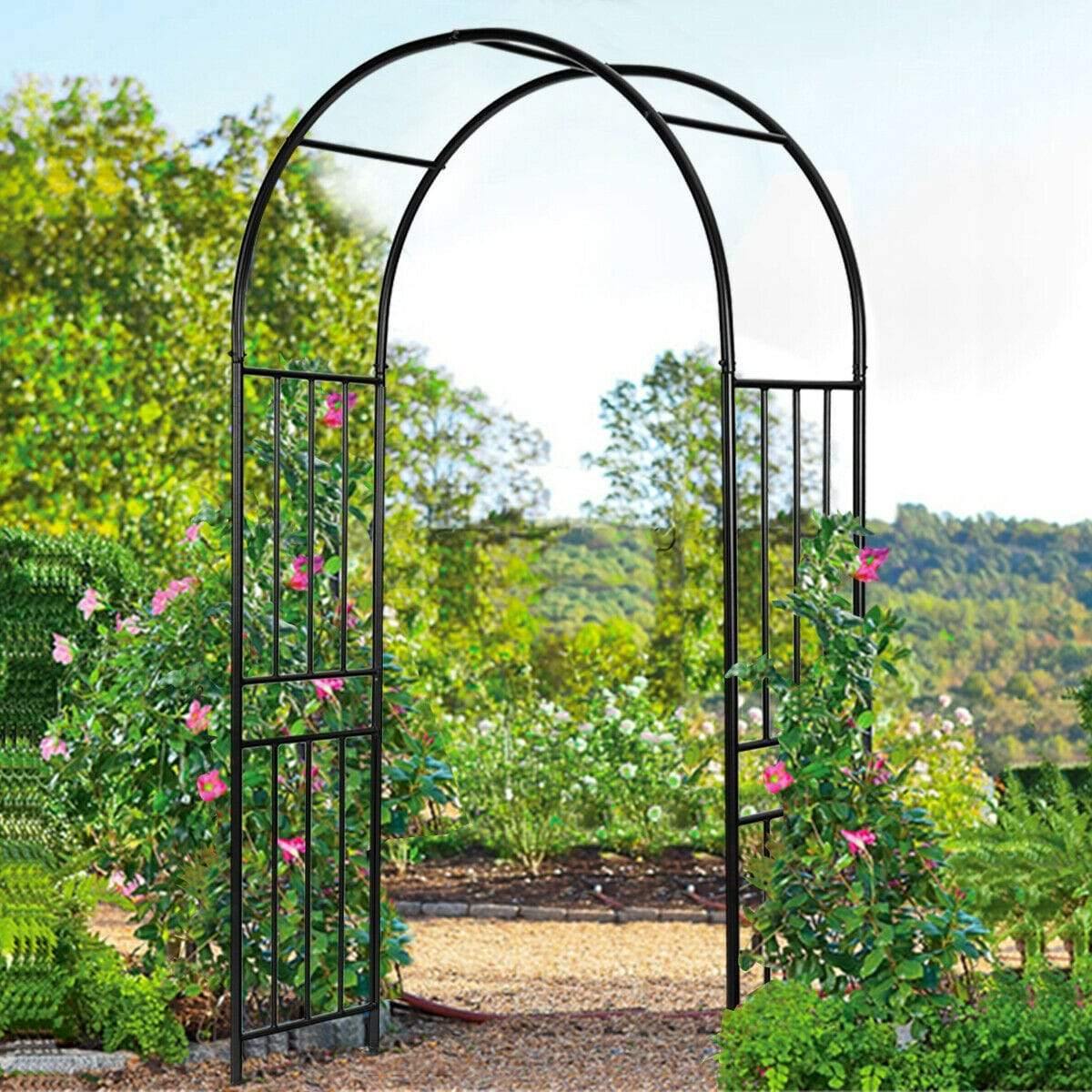 7.2Ft Outdoor Metal Garden Arch Pergola Arbor for Wedding Lawn Decoration