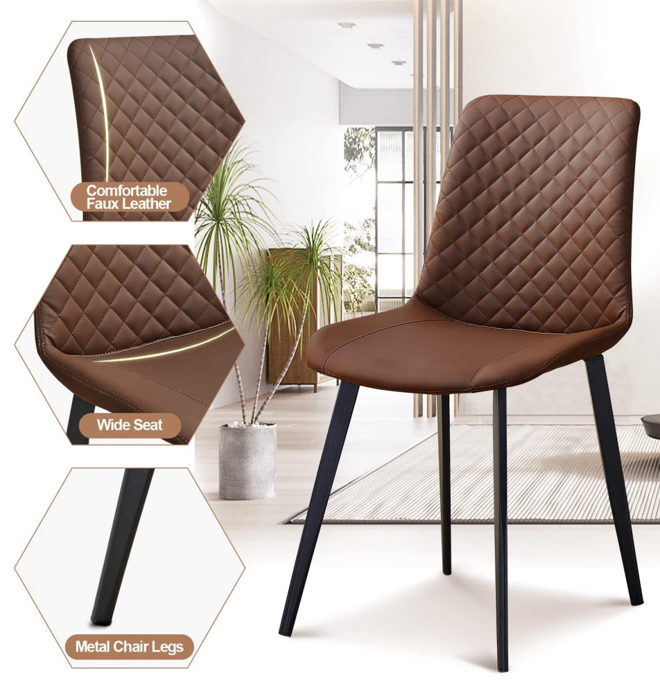 Set of 4 Dining Chair  Metal Frame With Faux Leather Seat and Sloped Back   Transitional   Dining Chairs   by Declusia  Houzz