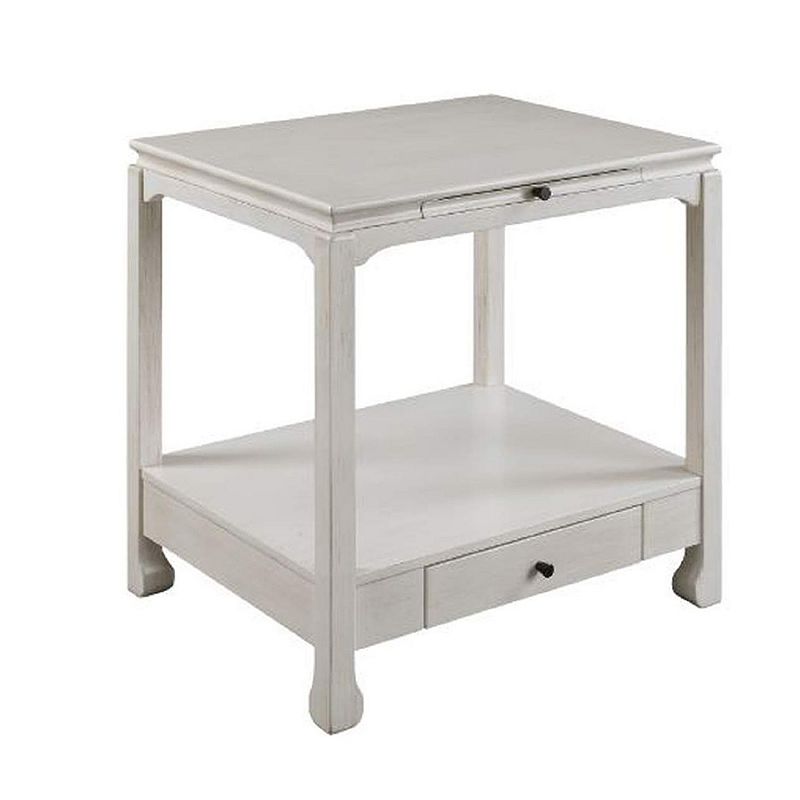 Accent Table with Pull Out Tray and 1 Drawer， Antique White