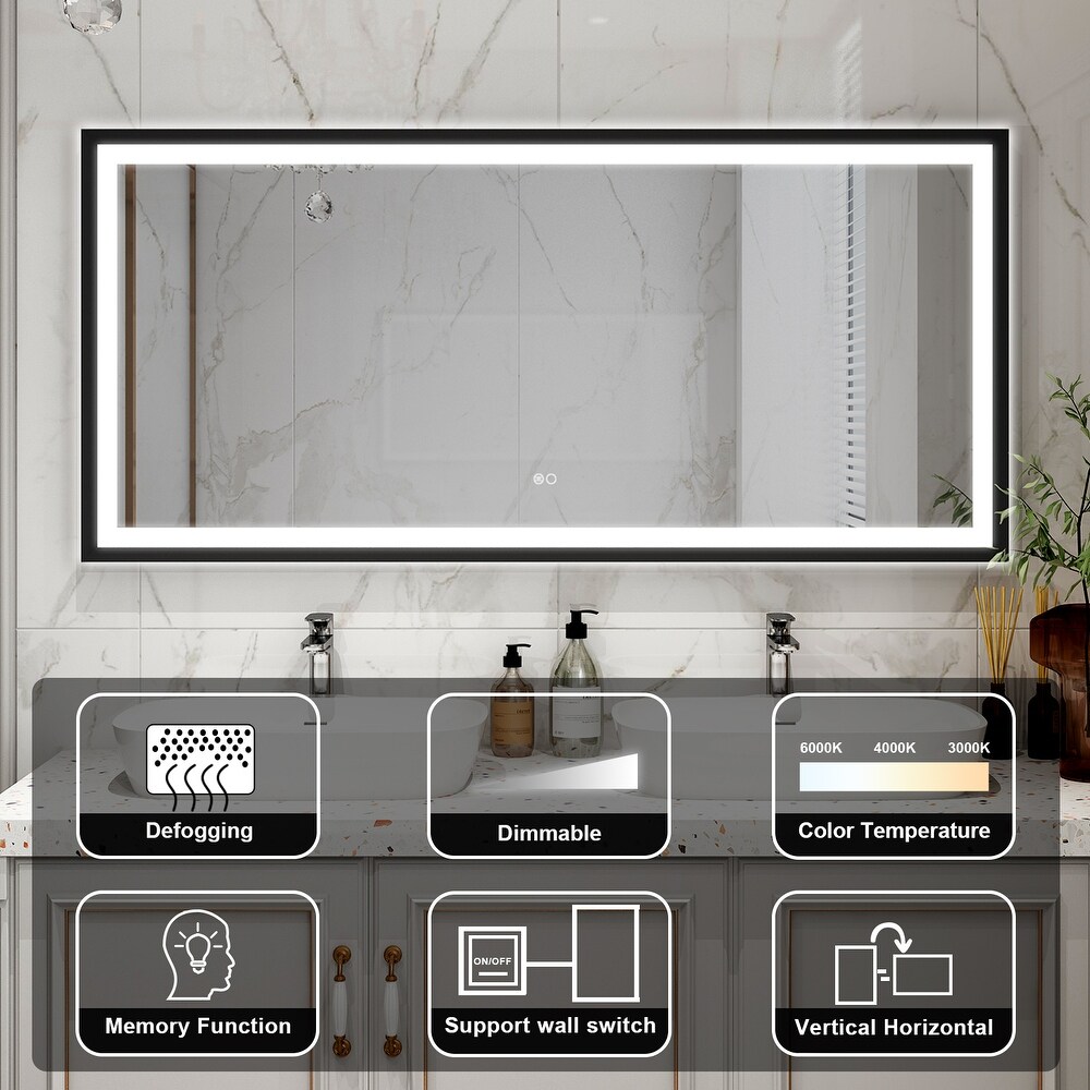 Wall Mounted Back Light Bathroom Framed LED Mirror Anti  Fog With Dimmable Light Touch Sensor And Memory Function