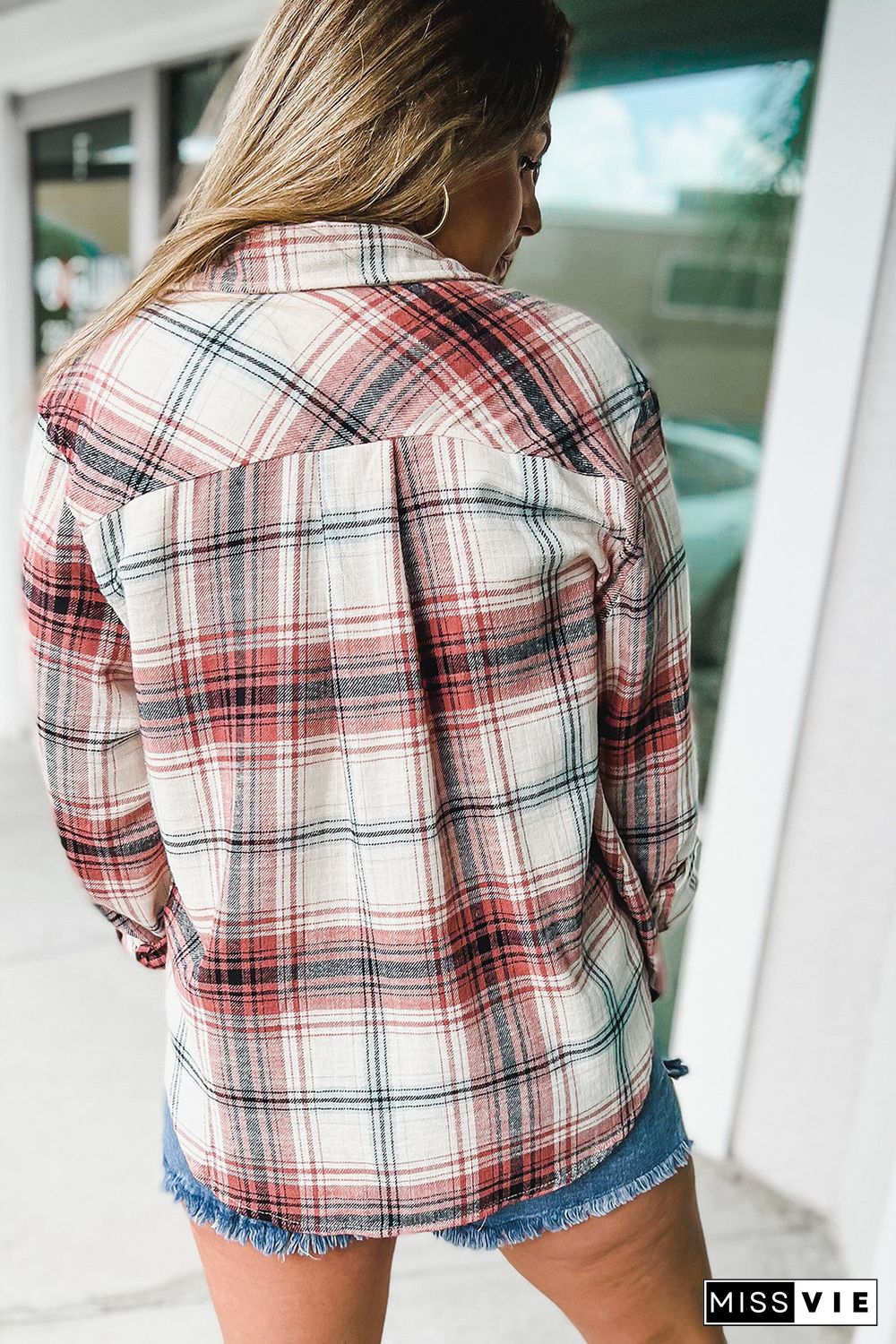 Brushed Plaid Pattern Plus Size Shirt