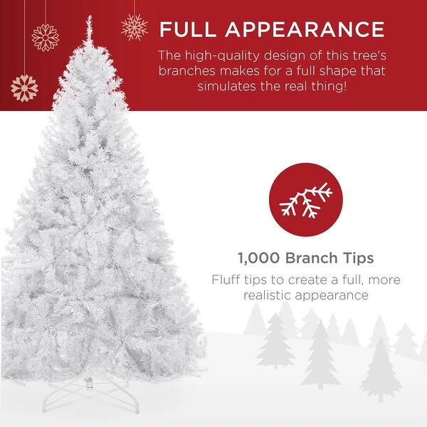 White Artificial Pine Christmas Tree with Tips，Foldable Metal Base