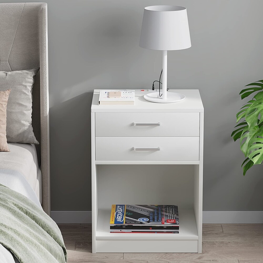 Nightstands Set of 2 White Night Stand with Charging Station   Drawers Night Stands for Bedrooms Set of 2