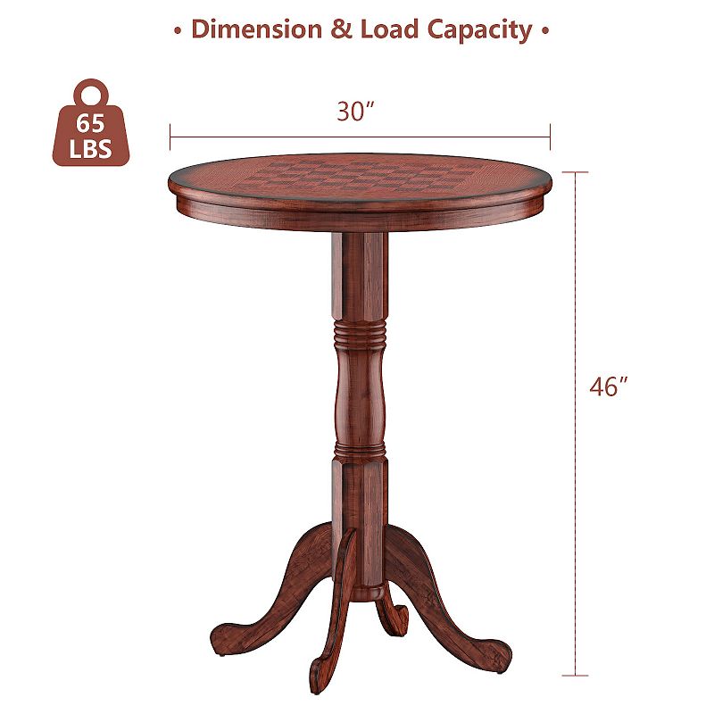 42 Inch Wooden Round Pub Pedestal Side Table with Chessboard