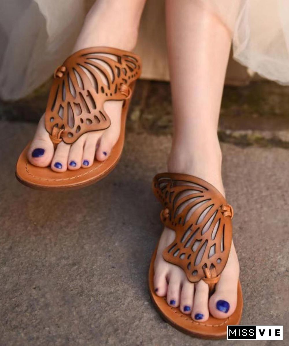 New French Flip Flops With Flat Bottoms Hollowed Out Butterfly Slippers