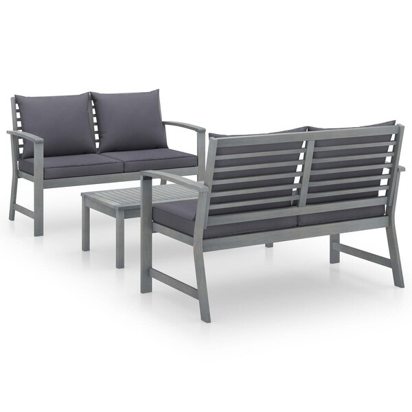 3 Piece Garden Lounge Set with Cushion Solid Acacia Wood Gray