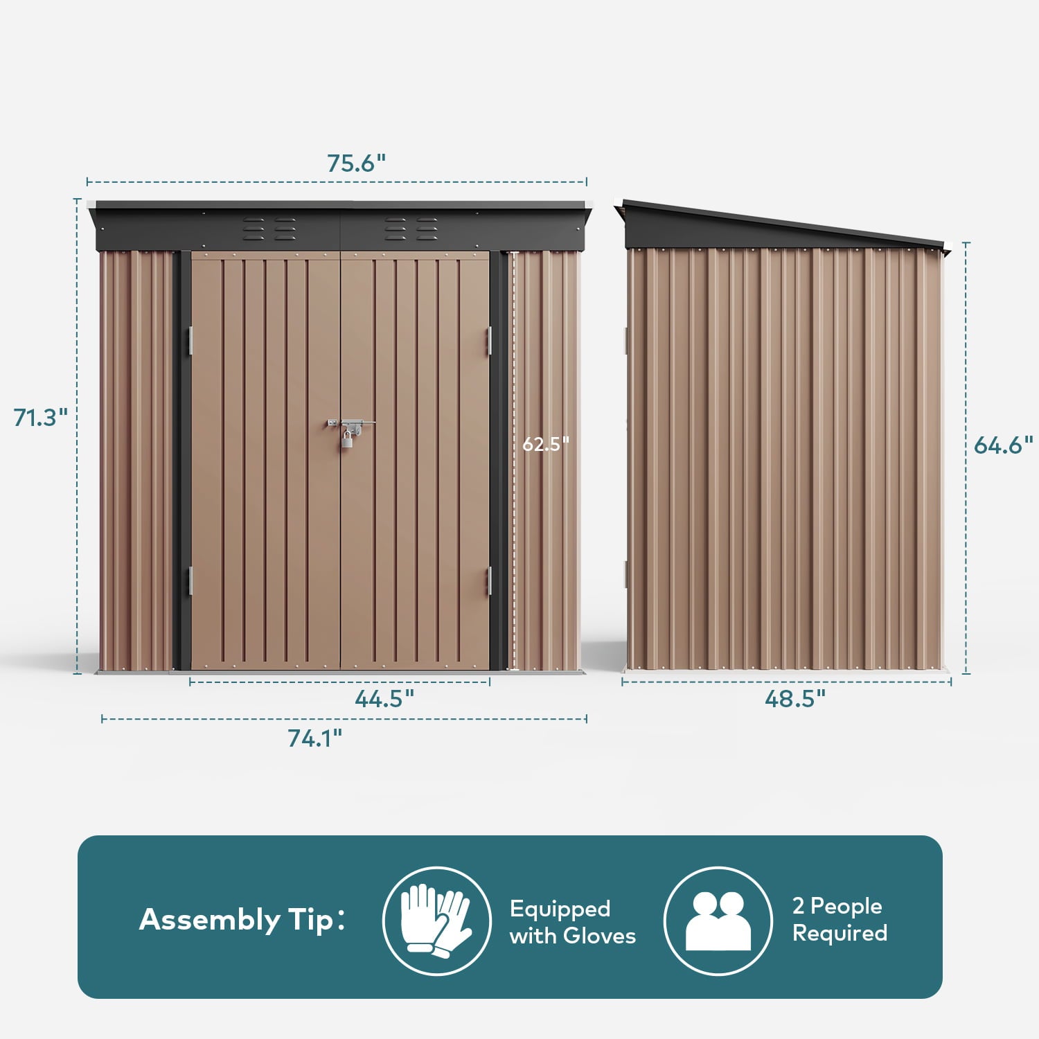 Lofka 6ft x 4ft Metal Garden Shed for Outdoor Storage, Brown