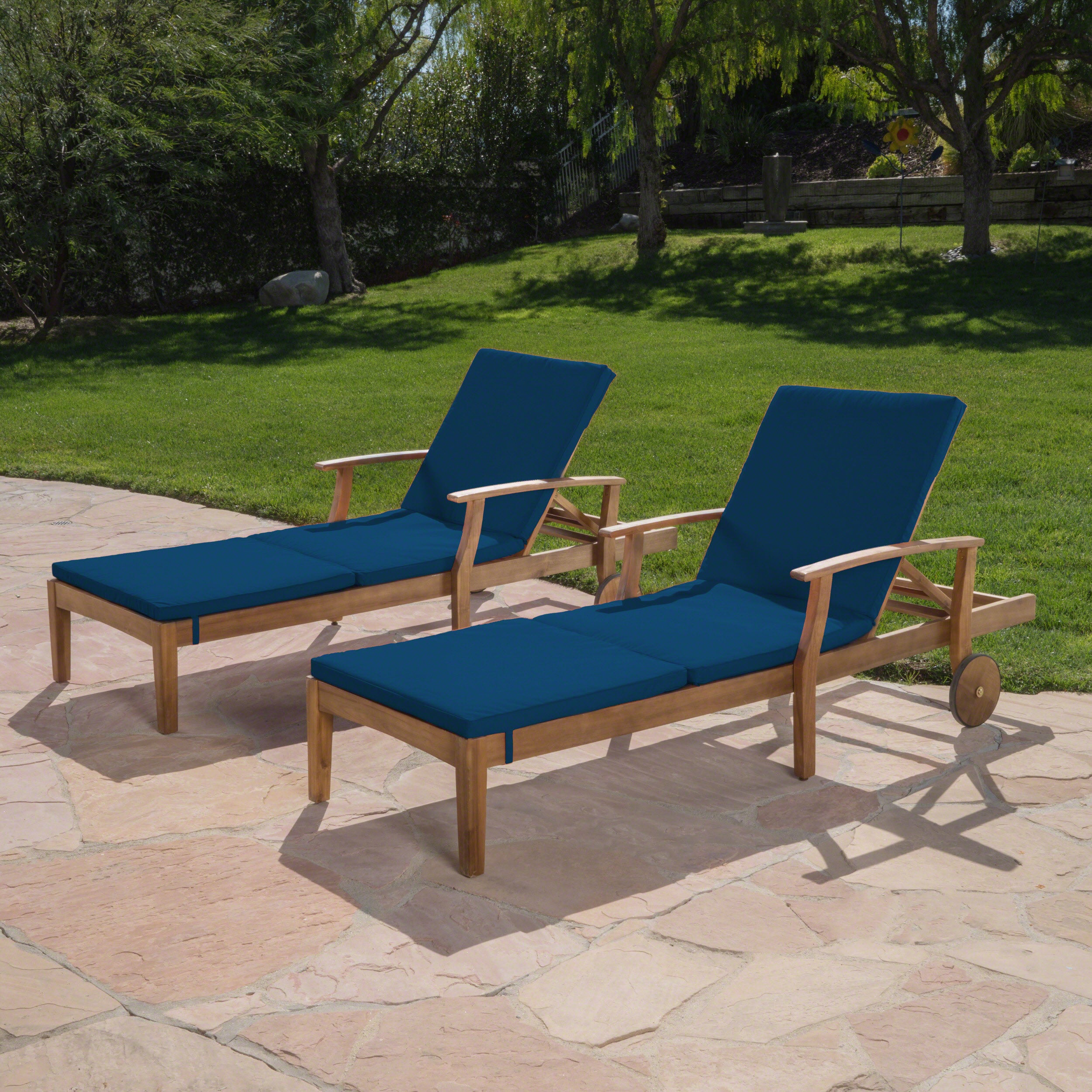 Daisy Outdoor Teak Finish Chaise Lounge with Water Resistant Cushion