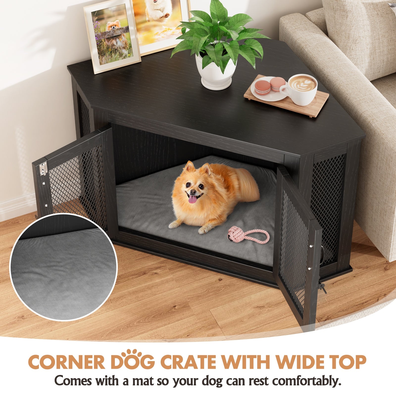 Corner Dog Crate Dog Kennel with Cushion Indoor Dog Crate Cage