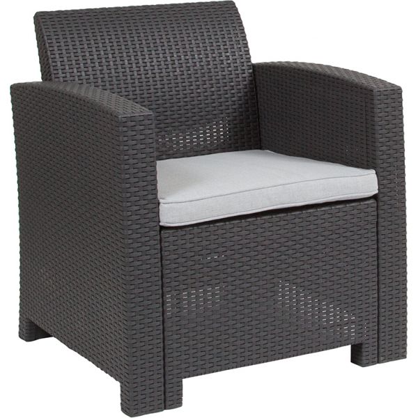 Seneca Dark Gray Faux Rattan Chair with All-Weather Seneca Light Gray Cushion