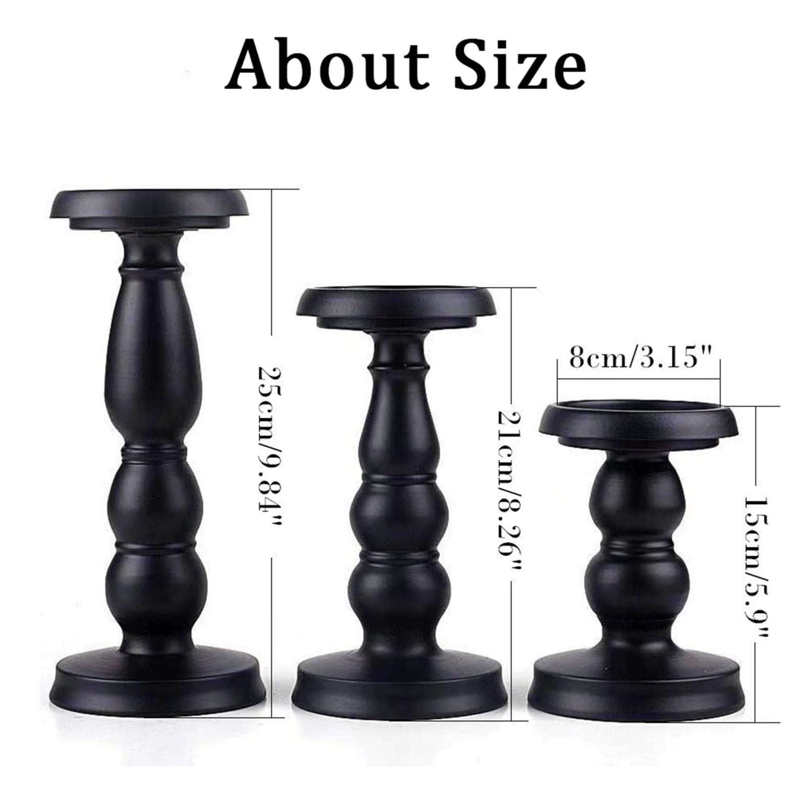 Sziqiqi Candle Holder for Pillar Candles Black Metal Candle Stand Set of 3