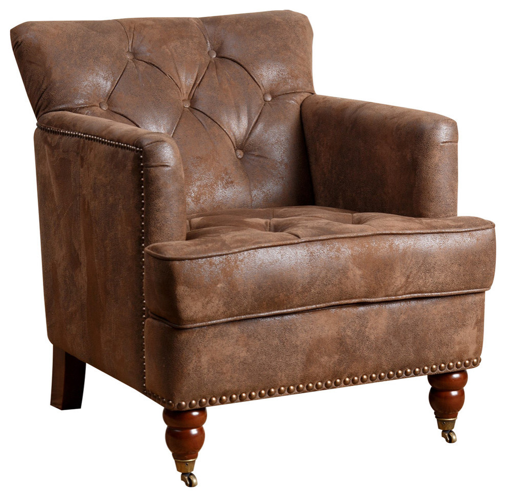 Tafton Fabric Club Chair  Antique Brown   Traditional   Armchairs And Accent Chairs   by Homesquare  Houzz