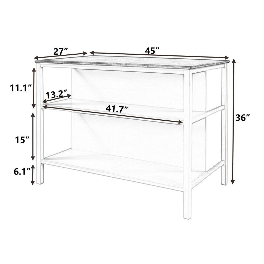 Polibi 45 in. Rectangle Rustic Walnut Wood Top with Cream White Wood Frame Butcher Block Kitchen Island SP-WY45R-AAD