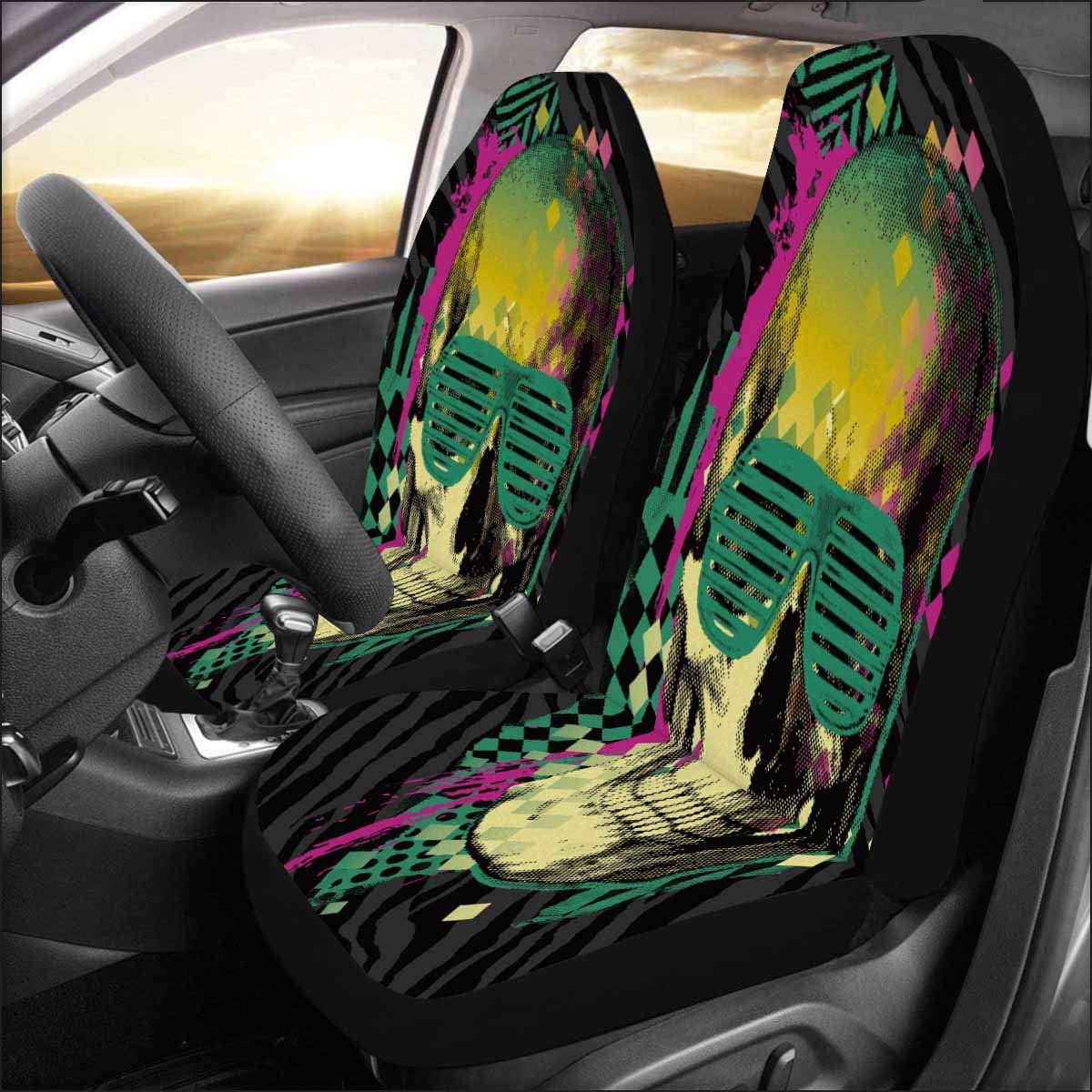 ZHANZZK Set of 2 Car Seat Covers Skull Universal Auto Front Seats Protector Fits for Car，SUV Sedan，Truck