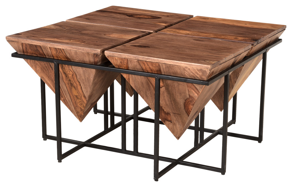 Mack Modern Sheesham Wood Square Pyramid Cocktail/Coffee Table Black Metal Legs   Industrial   Coffee Tables   by Coast to Coast Imports  LLC  Houzz