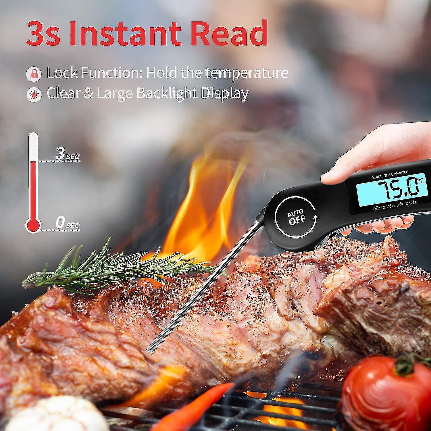 Kitchen Thermometer， 3s Instant Read Cooking Thermometer Meat Thermometer With Led Backlight Foldabl