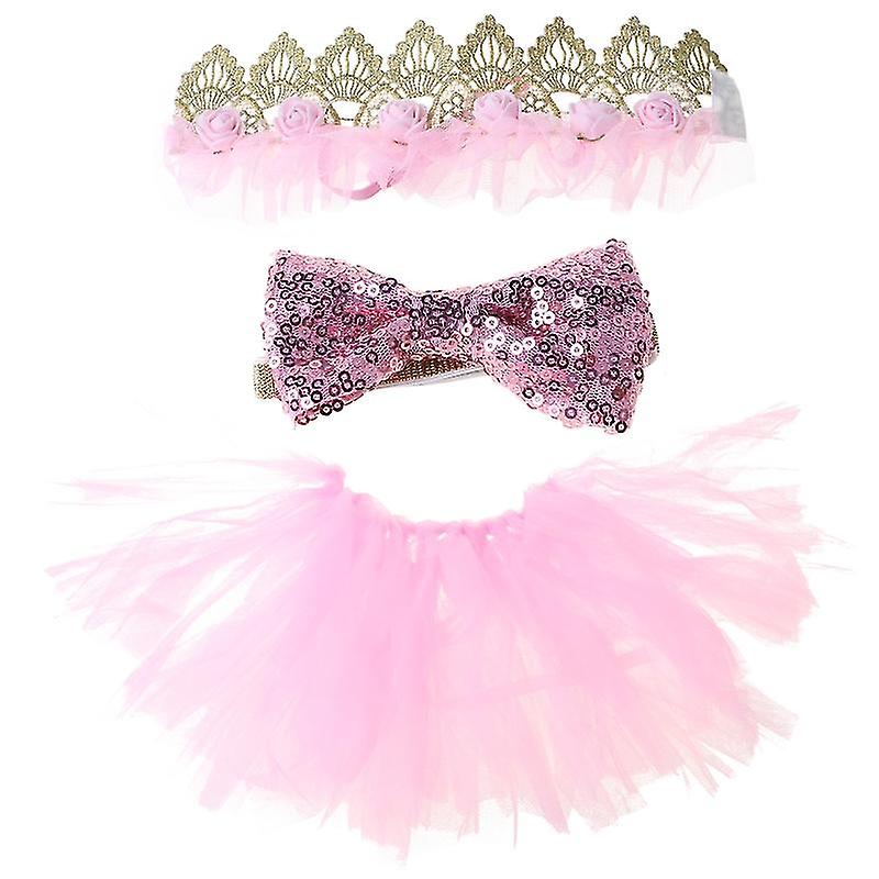 3pcs/set Pet Clothes Dog Wedding Dress Puppy Birthday Party Supplies Cute Tutu Skirt Bowtie Crown Hat