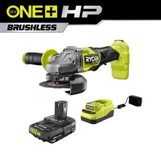 RYOBI ONE+ HP 18V Brushless Cordless 4-12 in. Angle Grinder with 2.0 Ah Battery and Charger PBLAG01B-PSK005