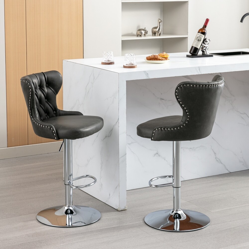 Modern Upholstered Chrome base Bar Stools Swivel Barstools Adjusatble Seat Height