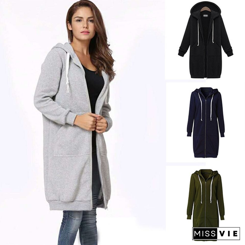 Autumn Winter Coats Hoodies Hooded Long Sleeve Plus Velvet Thick Jacket Cardigan Trench Coat Women's Fashion