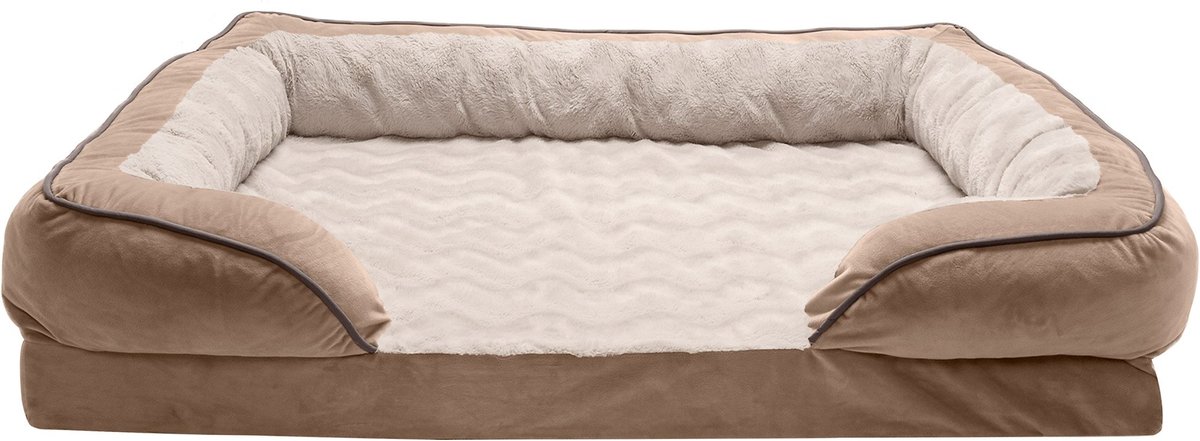 FurHaven Velvet Waves Perfect Comfort Orthopedic Sofa Cat and Dog Bed， Brownstone， Jumbo