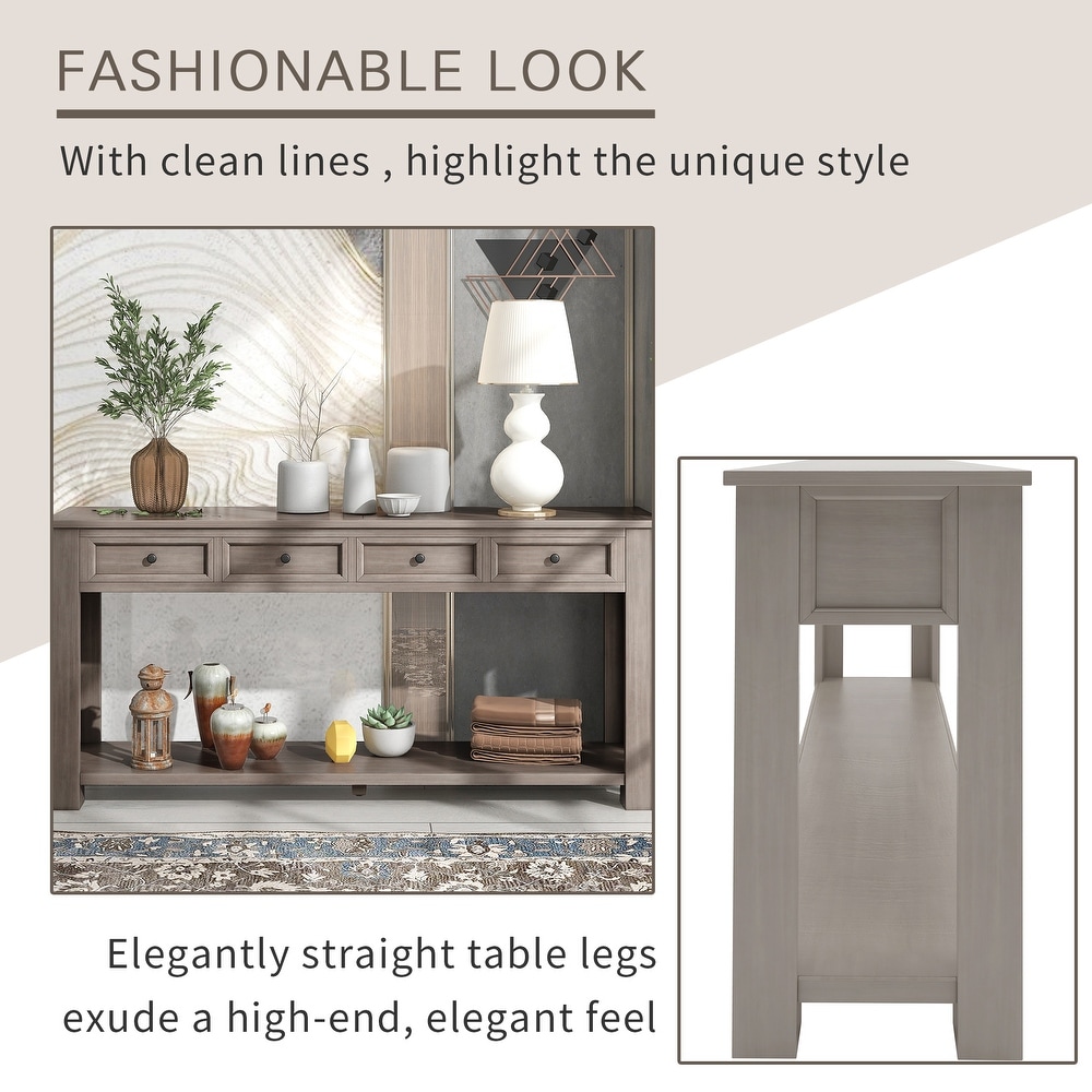 Classic Console Table with 4 Storage Drawers   a Open Bottom Shelf  Rustic Chic Sofa Table for Entryway Hallway   Living Room