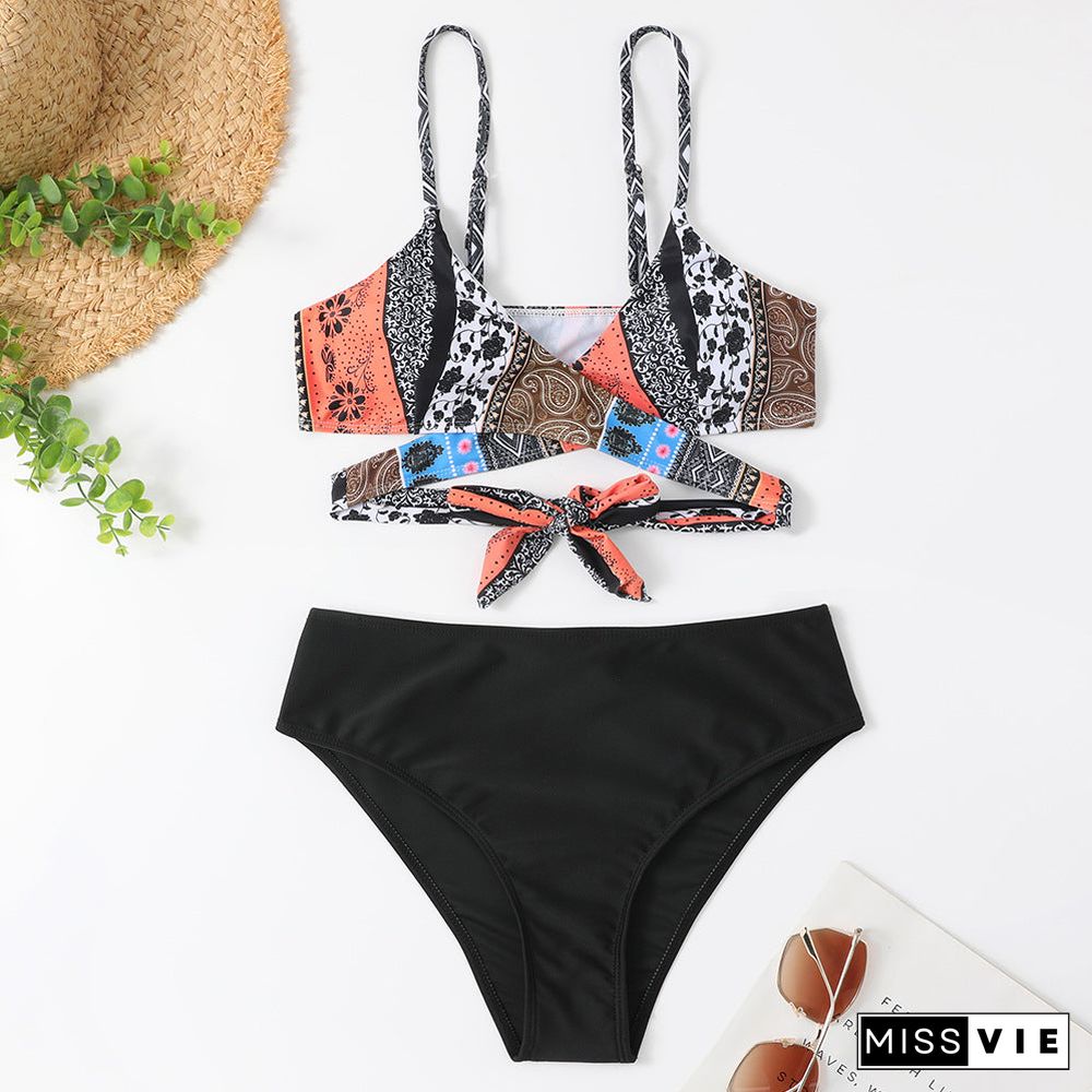 Cross Straps Printed,Graphic Bikini Set