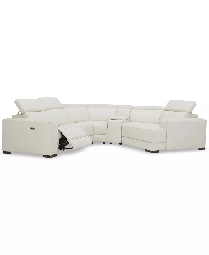 Furniture Jenneth 5-Pc. Leather Sofa with 1 Power Motion Recliner and Cuddler