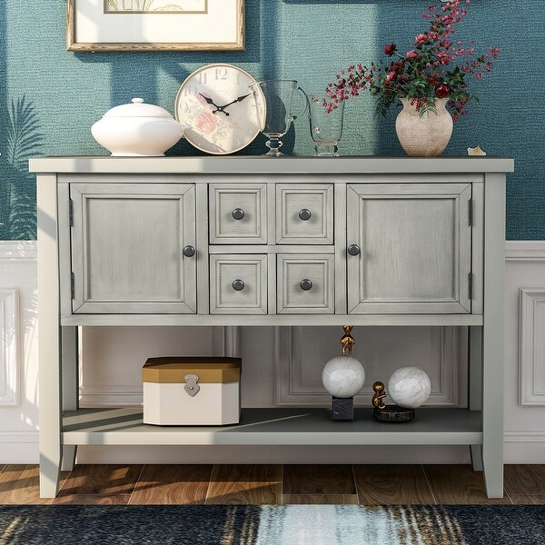 Cambridge Series Buffet Sideboard Console Table with Bottom Shelf Gray