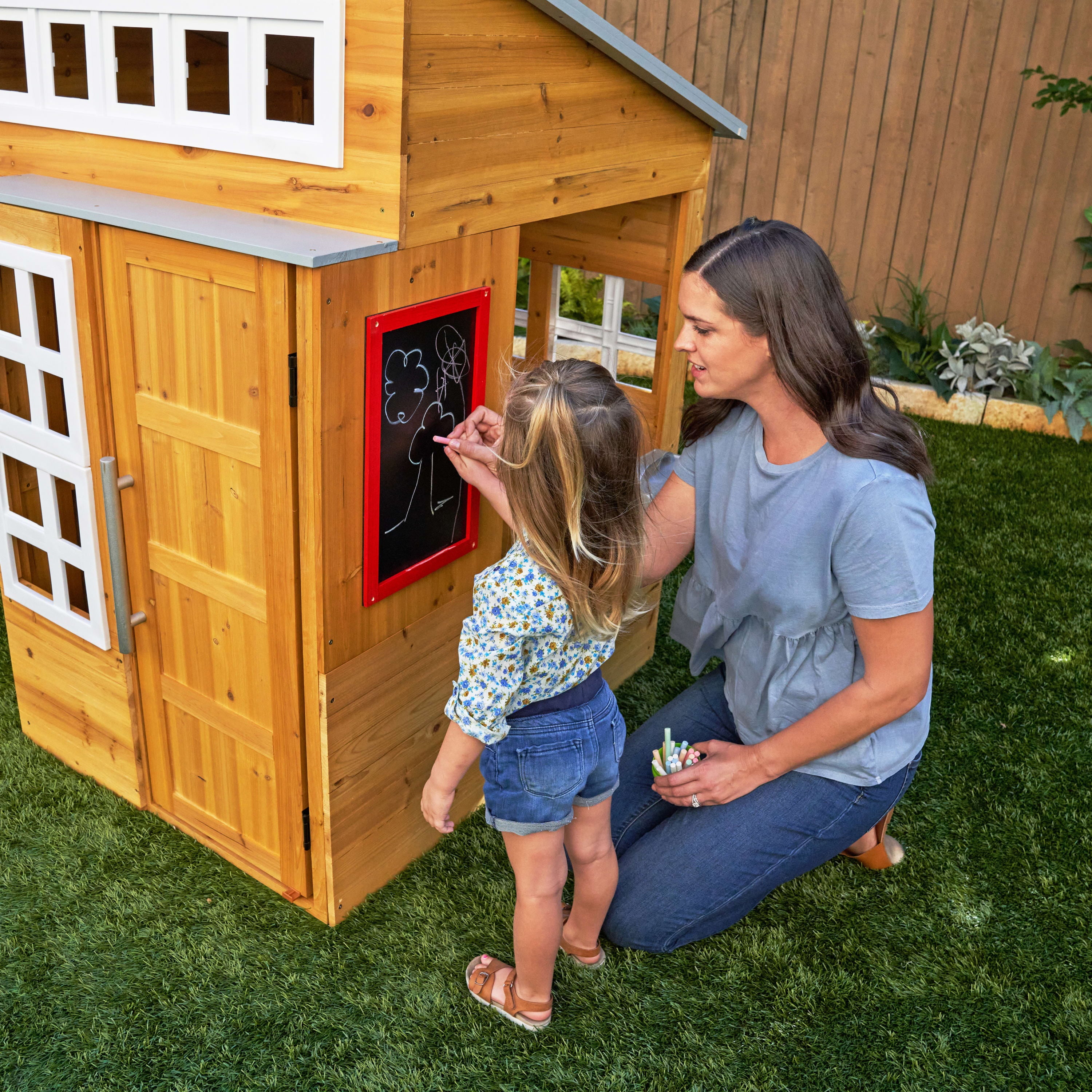 KidKraft Modern Outdoor Wooden Playhouse with Picnic Table, Mailbox and Outdoor Grill