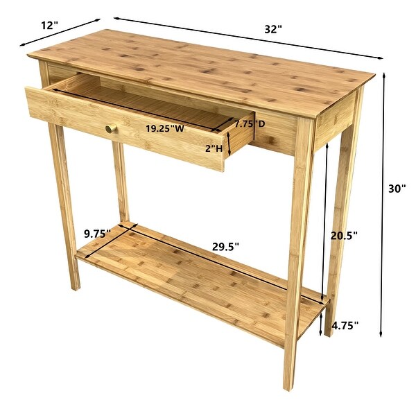 Solid Bamboo 2-Tier Console Table with Drawer