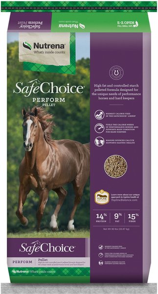 Nutrena SafeChoice Perform Pellet Horse Feed， 50-lb bag