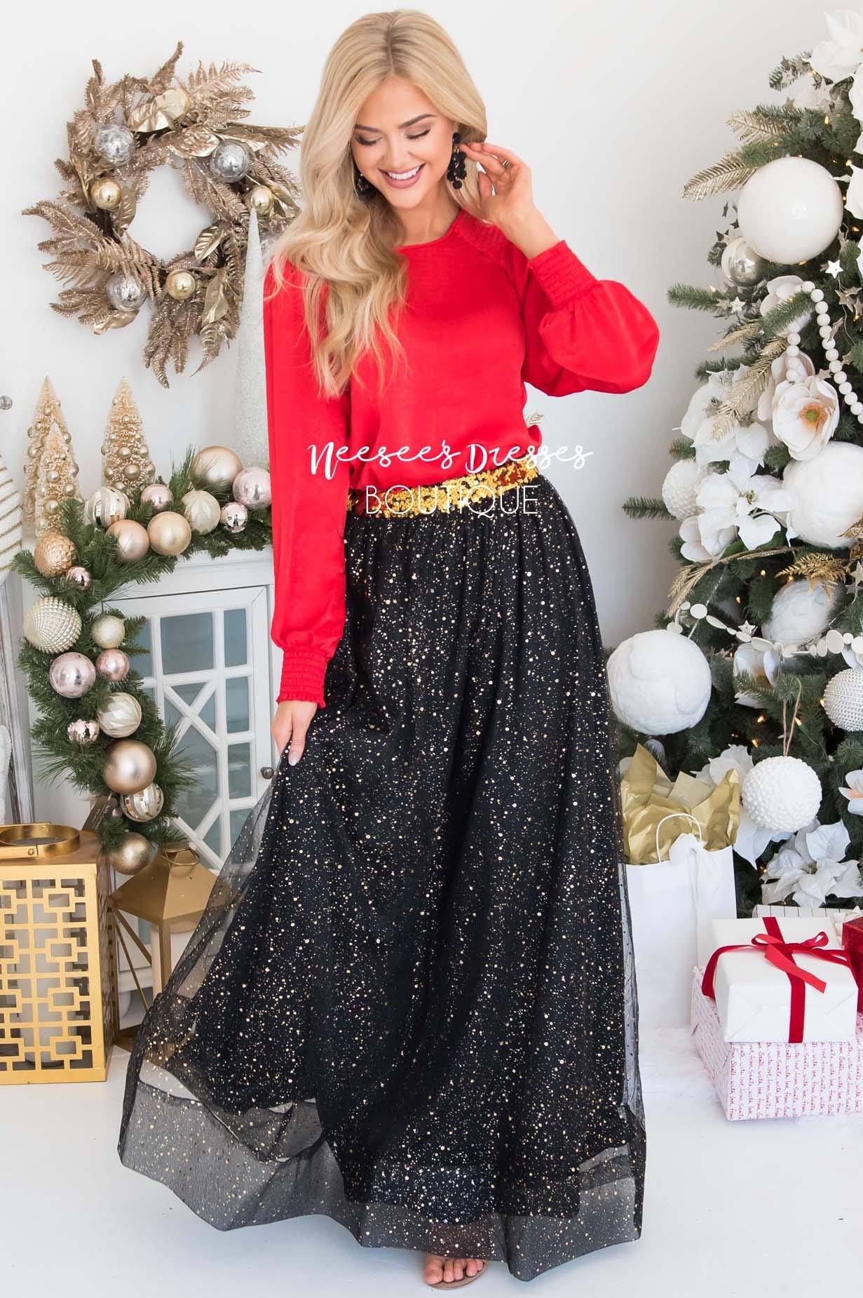 Black Gold Tulle Maxi Skirt