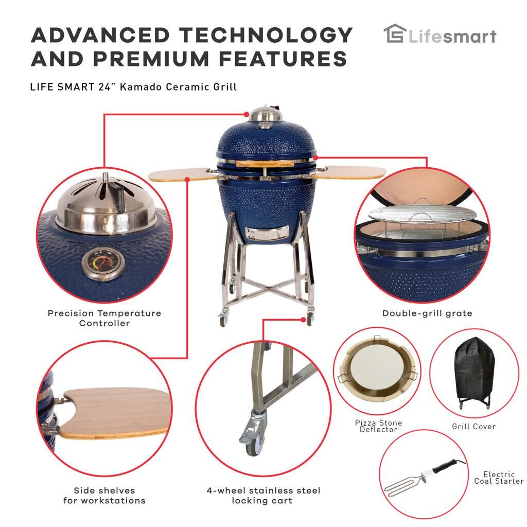 Lifesmart 24-Inch Ceramic Kamado Grill