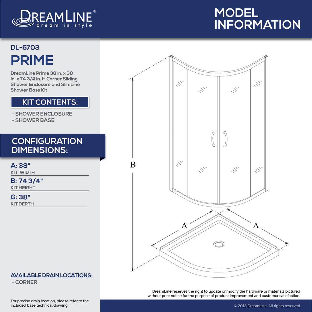 DreamLine Prime 38 in. x 74-34 in. Semi-Frameless Corner Sliding Shower Enclosure in Brushed Nickel with White Base Kit DL-6703-04CL