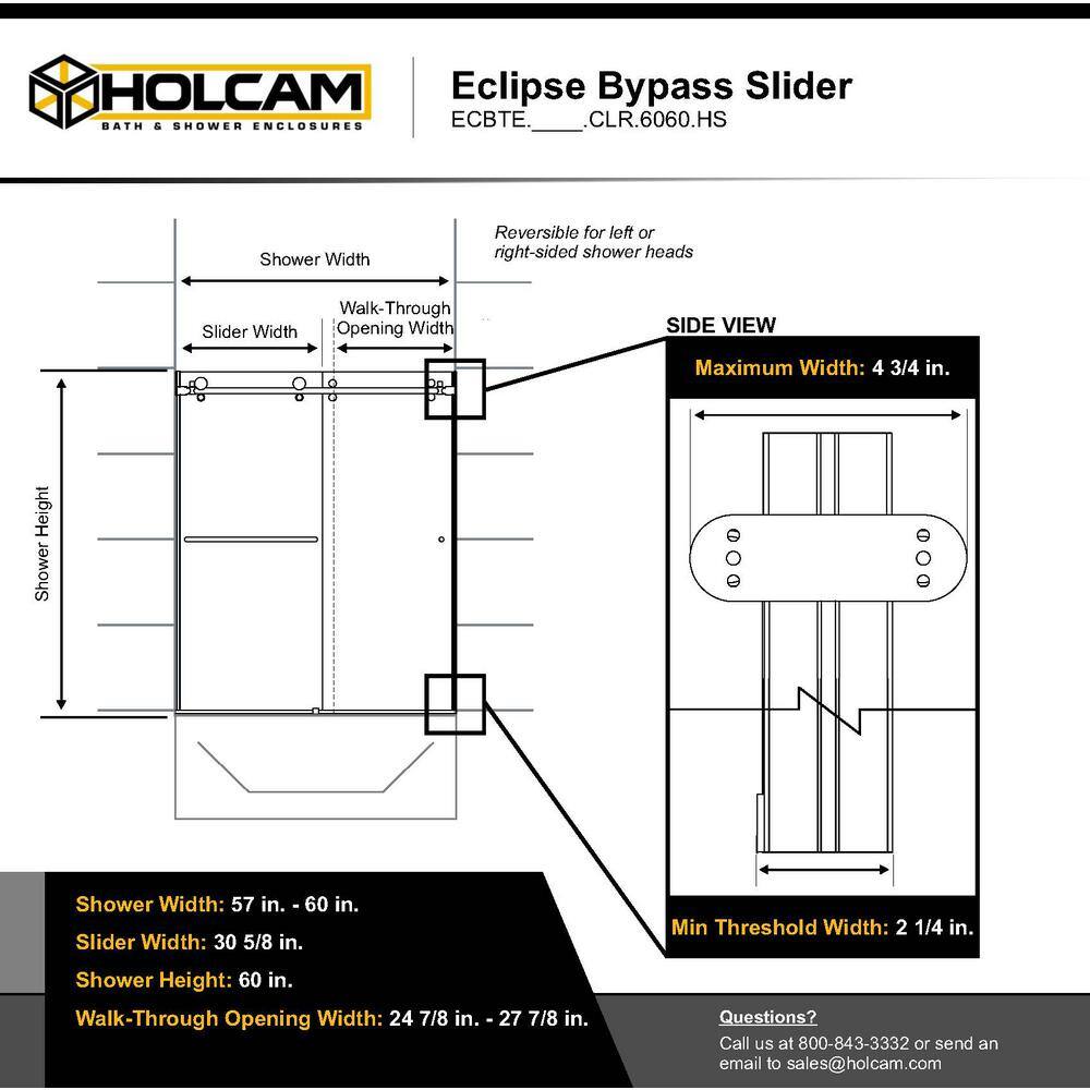 Holcam Eclipse 60 in. W x 60.5 in. H Frameless Bypass Sliding Tub Door in Oil Rubbed Bronze ECBTE.ORB.CLR.6060.HS