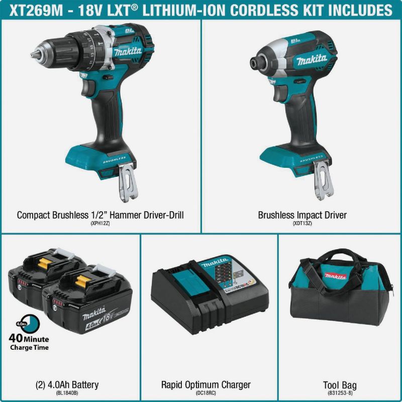 Makita 18V LXT Li-Ion Brushless Hammer Drillamp Impact Cordless Tool Combo Kit