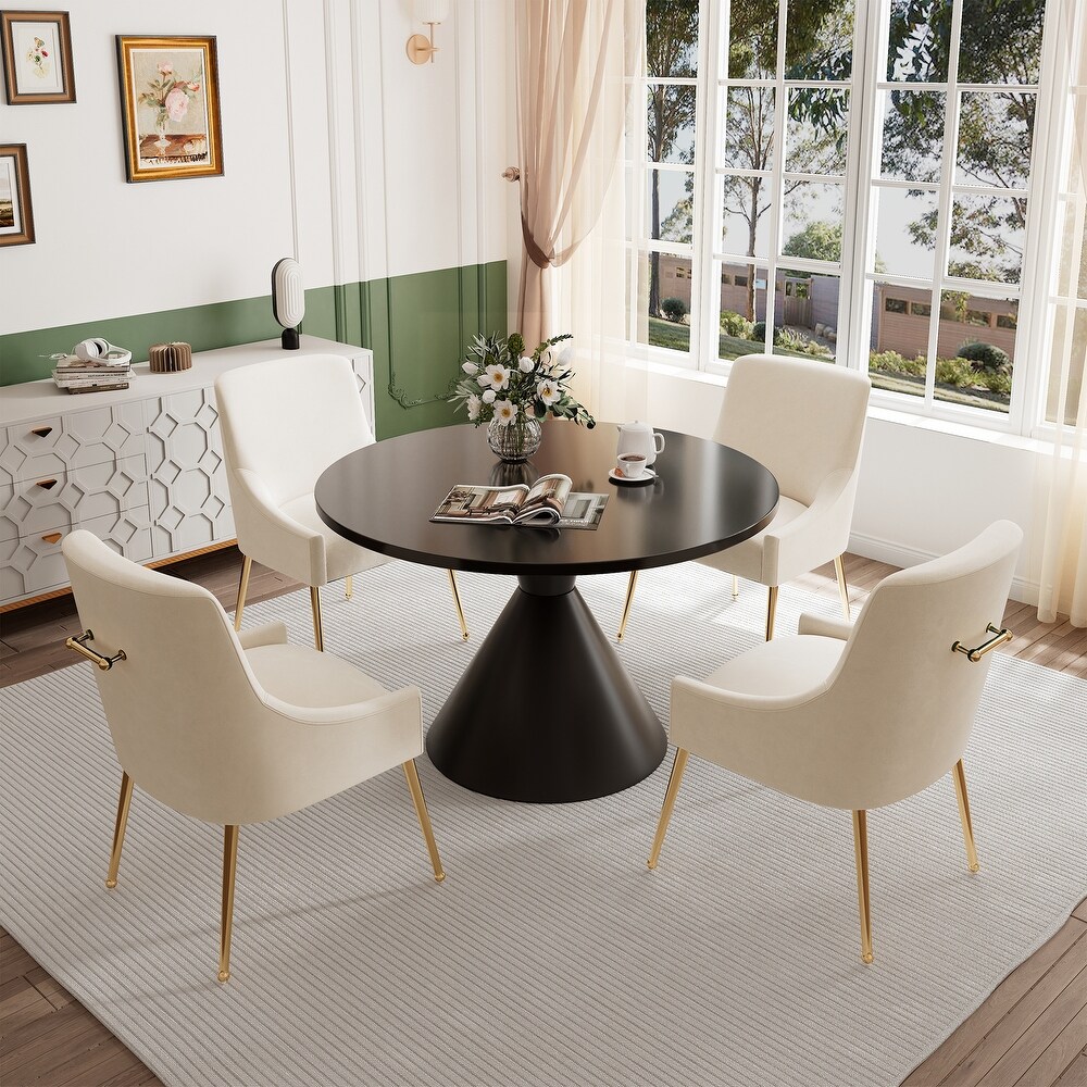 Clihome 5 Piece High Gloss Black Table with Velvet Chair Dining Set