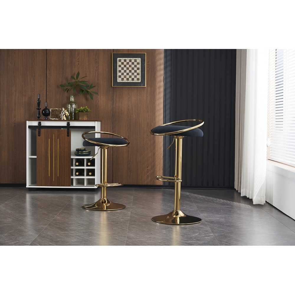 Bar Stools Set of 2 Counter Height Adjustable velvet Padded 360° Swivel Bar Chairs