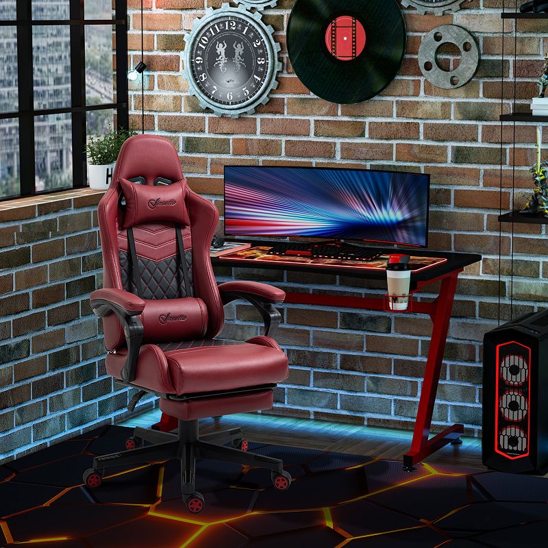 Vinsetto Racing Gaming Chair Diamond PU Leather Office Gamer Chair High Back Swivel Recliner with Footrest Lumbar Support Adjustable Height Red