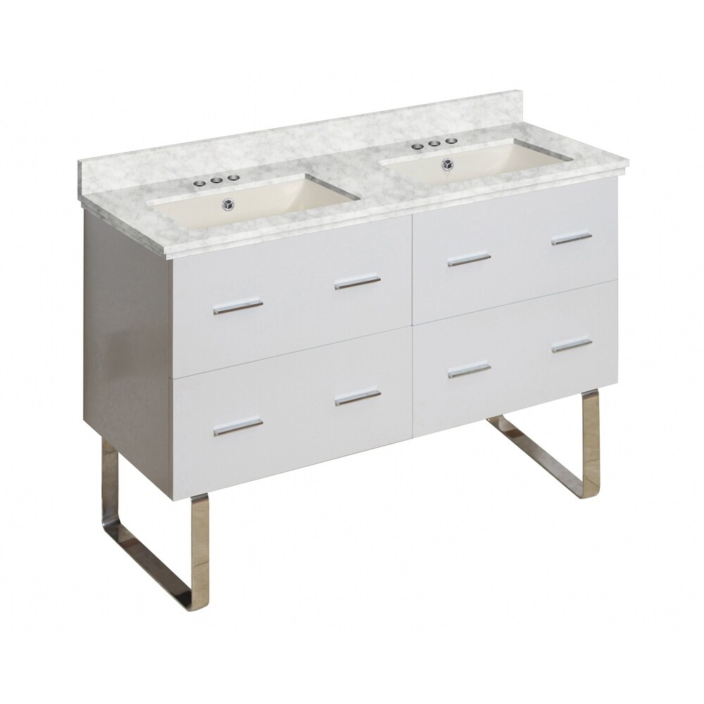 47.5 in. W Floor Mount White Vanity Set For 3H4 in. Drilling Bianca Carara Top Biscuit UM Sink