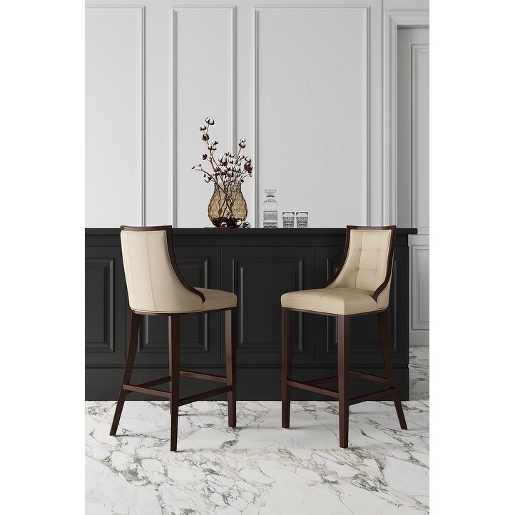 Manhattan Comfort Fifth Avenue 45 in. Walnut Beech Wood Bar Stool (Set of 2)