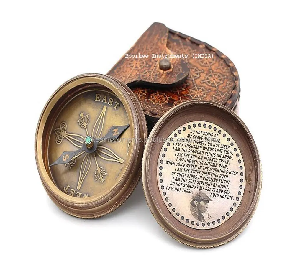 Vintage Directional Magnetic Compass for Navigation Brass Compass with Leather Case~ Sherlock Holmes