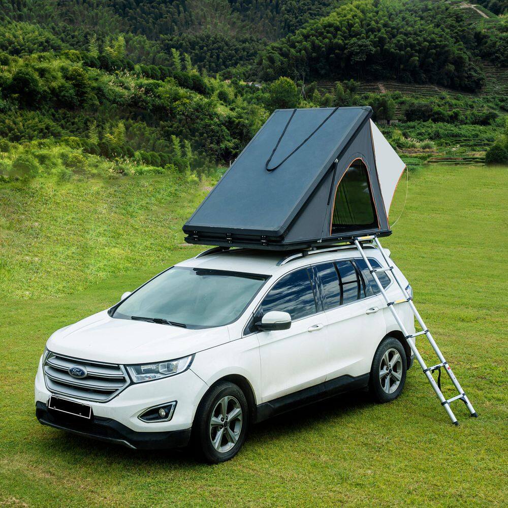 2-People Triangle Black Hard Shell Aluminum Car Roof Tent Gray S01CUU339